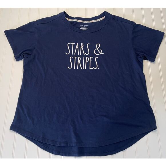 Rae Dunn Stars & Stripes Short Sleeve Crew Neck T Shirt Top - Size Women's 1X - Picture 1 of 6